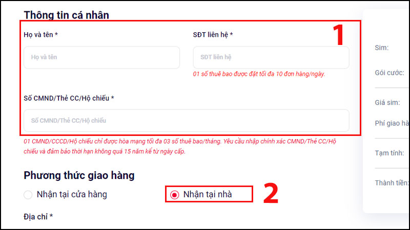 Nhập đầy đủ Th&ocirc;ng tin c&aacute; nh&acirc;n y&ecirc;u cầu